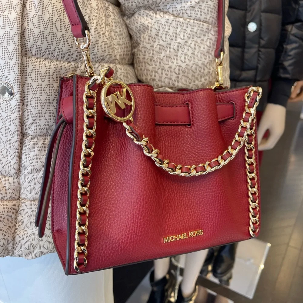 MICHAEL KORS Mina Small Chain Crossbody XBody Bag Belt Chain Inlay  Cherry  NWT
